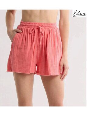ELAN NWT IVY RAW HEM COTTON COVER-UP CORAL SHORTS. SIZE S